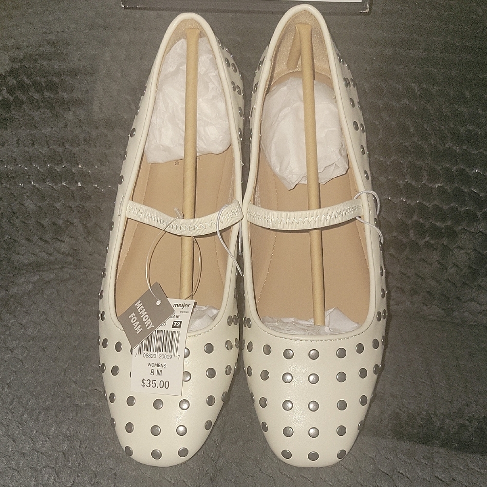 Women's White Studded Flats